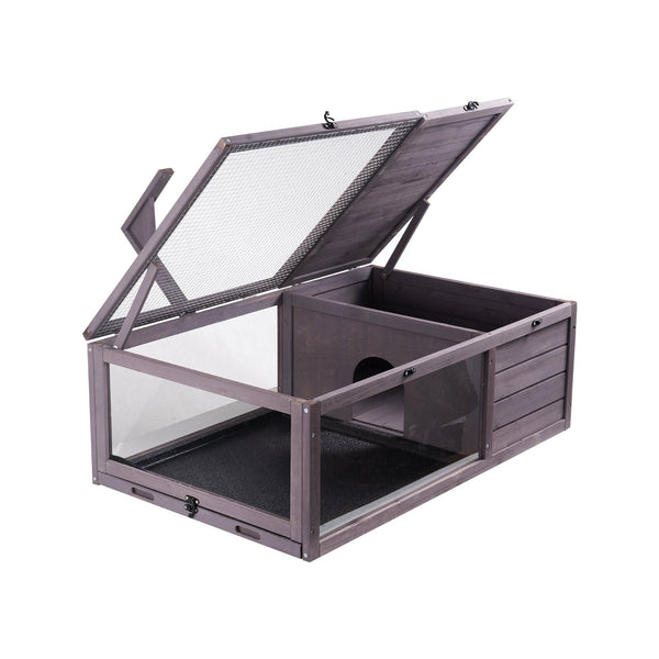 HKM-5110717 Spacious Wooden Tortoise House for Indoor & Outdoor Use - 2 Rooms, 38x24x13in