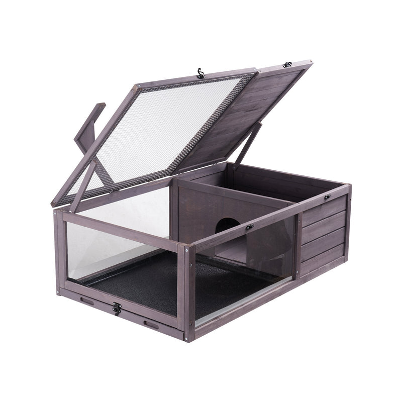 HKM-5110717 Spacious Wooden Tortoise House for Indoor & Outdoor Use - 2 Rooms, 38x24x13in