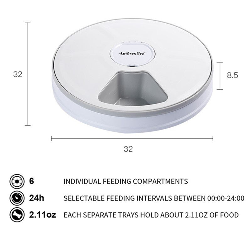 HKM-5110845 Automatic 6-Grid Pet Feeder with Music Reminder for Dogs and Cats