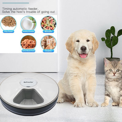 HKM-5110845 Automatic 6-Grid Pet Feeder with Music Reminder for Dogs and Cats