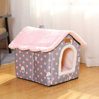 HKM-5111101 Creative Removable and Washable Cat Nest in Light Green with Gray Stars and Pink Dots - S, M, L Sizes Available