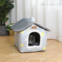 HKM-5111101 Creative Removable and Washable Cat Nest in Light Green with Gray Stars and Pink Dots - S, M, L Sizes Available