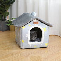 HKM-5111101 Creative Removable and Washable Cat Nest in Light Green with Gray Stars and Pink Dots - S, M, L Sizes Available