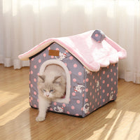 HKM-5111101 Creative Removable and Washable Cat Nest in Light Green with Gray Stars and Pink Dots - S, M, L Sizes Available