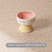 HKM-5112893 Hand-Painted Ceramic Cat Bowl with High Foot for Stable Eating and Drinking - Multiple Color Options