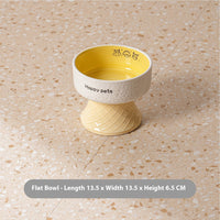 HKM-5112893 Hand-Painted Ceramic Cat Bowl with High Foot for Stable Eating and Drinking - Multiple Color Options