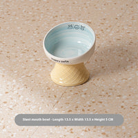 HKM-5112893 Hand-Painted Ceramic Cat Bowl with High Foot for Stable Eating and Drinking - Multiple Color Options