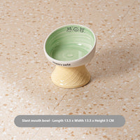 HKM-5112893 Hand-Painted Ceramic Cat Bowl with High Foot for Stable Eating and Drinking - Multiple Color Options