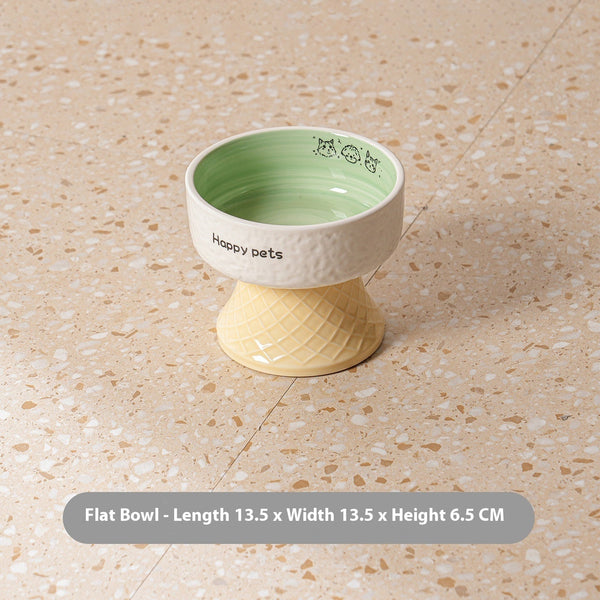 HKM-5112893 Hand-Painted Ceramic Cat Bowl with High Foot for Stable Eating and Drinking - Multiple Color Options