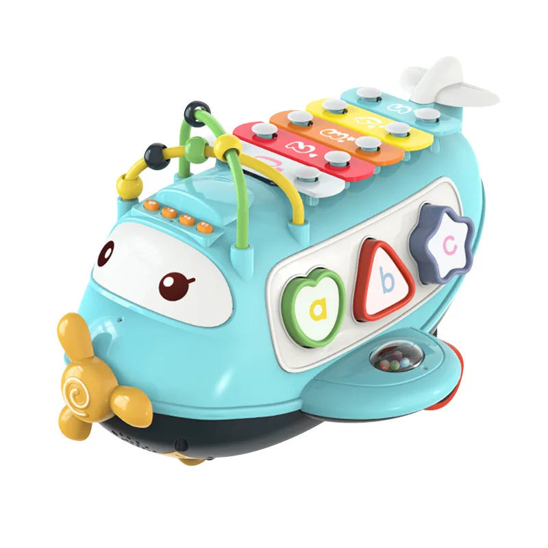 HKM-511315 3-in-1 Rainbow Xylophone Music Plane Educational Toy for Kids with Keyboard and Puzzle Blocks