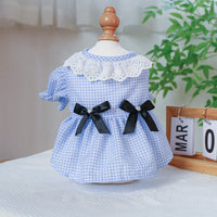 HKM-5113405 Black and White Plaid Pet Skirt with Bow and Lace Collar for Dogs and Cats