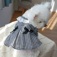 HKM-5113405 Black and White Plaid Pet Skirt with Bow and Lace Collar for Dogs and Cats