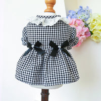 HKM-5113405 Black and White Plaid Pet Skirt with Bow and Lace Collar for Dogs and Cats