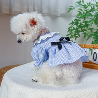 HKM-5113405 Black and White Plaid Pet Skirt with Bow and Lace Collar for Dogs and Cats