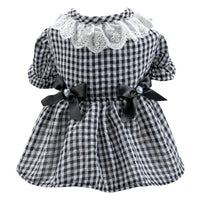 HKM-5113405 Black and White Plaid Pet Skirt with Bow and Lace Collar for Dogs and Cats
