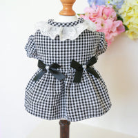 HKM-5113405 Black and White Plaid Pet Skirt with Bow and Lace Collar for Dogs and Cats