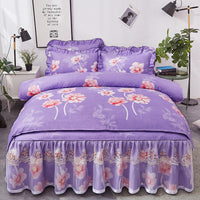 HKM-511571 Lace Bed Skirt Set - Four-Piece Non-Slip Bedspread in Plant Cashmere Fabric