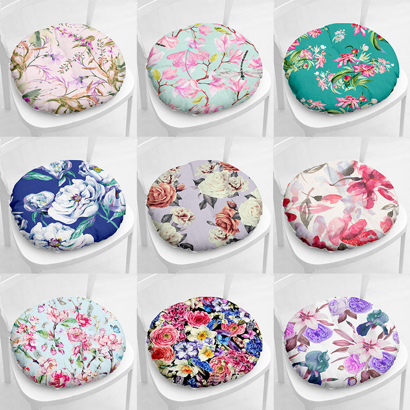 HKM-511635 Floral Thick Flannel Chair Cushion - Polyester Fiber, 40x40 cm