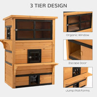 HKM-5116477 3-Tier Cat Shelter with 5 Escape Doors, Weather-Resistant Fir Wood, Yellow & Black