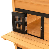 HKM-5116477 3-Tier Cat Shelter with 5 Escape Doors, Weather-Resistant Fir Wood, Yellow & Black