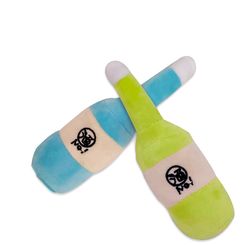 HKM-5117629 Plush Dog Toy - Blue & Green Wine Bottle 16cm