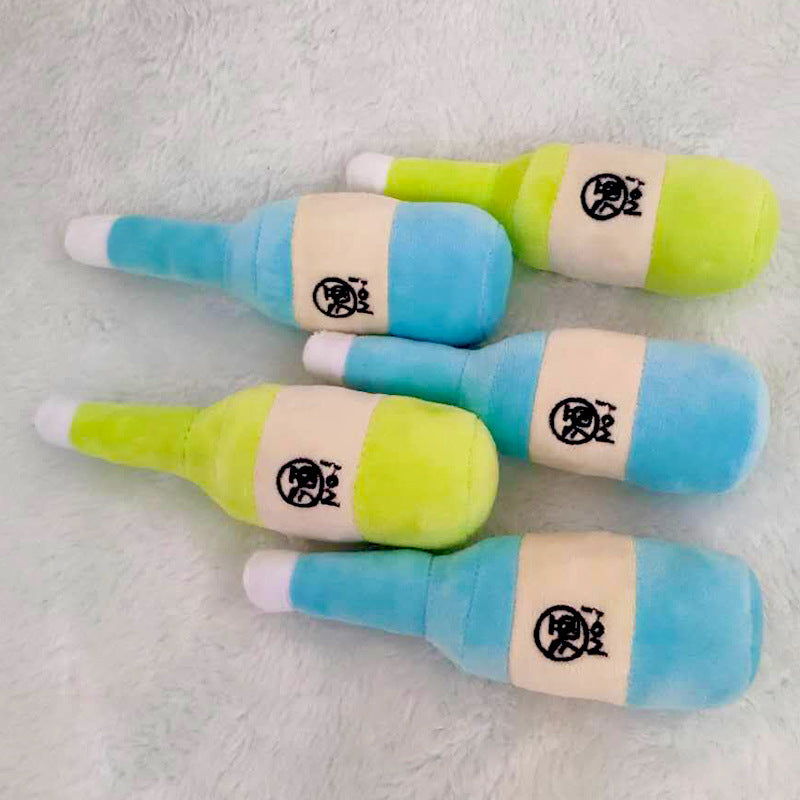 HKM-5117629 Plush Dog Toy - Blue & Green Wine Bottle 16cm