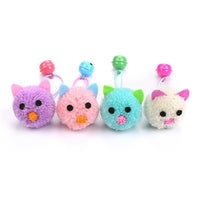 HKM-511763 Plush Mouse Head Shaped Bell Toy for Cats in Purple, Pink, Blue, and White