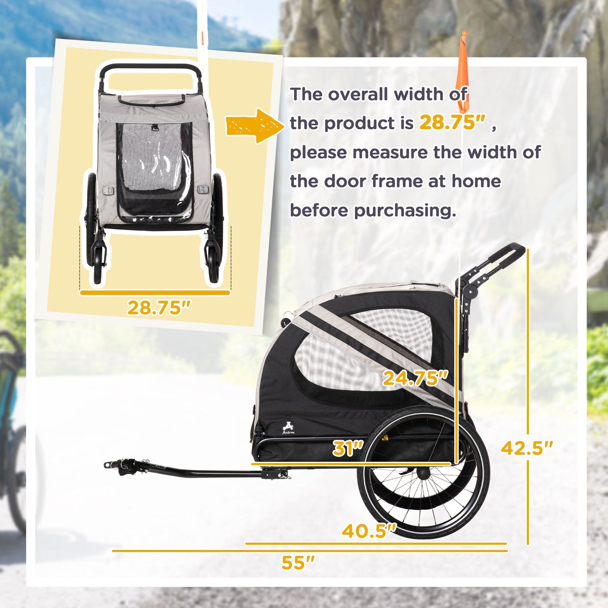 HKM-5118269 2-in-1 Pet Bike Trailer and Stroller for Small Dogs, Weather-Resistant with Safety Features