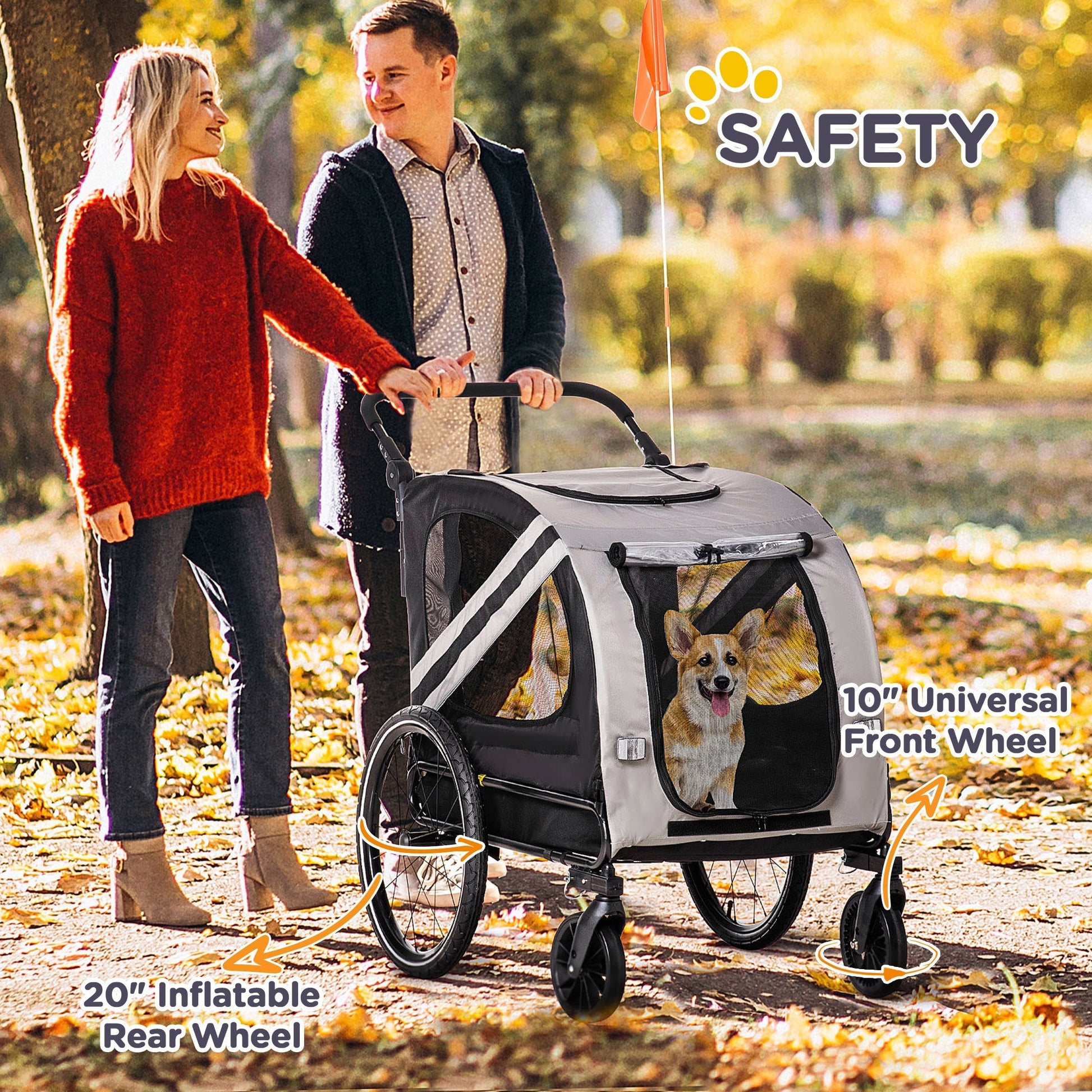 HKM-5118269 2-in-1 Pet Bike Trailer and Stroller for Small Dogs, Weather-Resistant with Safety Features