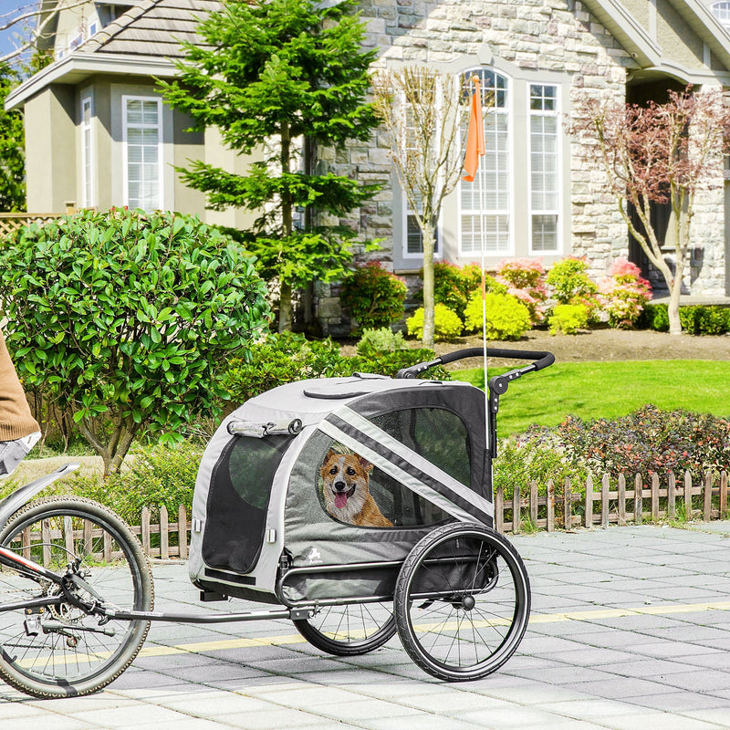 HKM-5118269 2-in-1 Pet Bike Trailer and Stroller for Small Dogs, Weather-Resistant with Safety Features