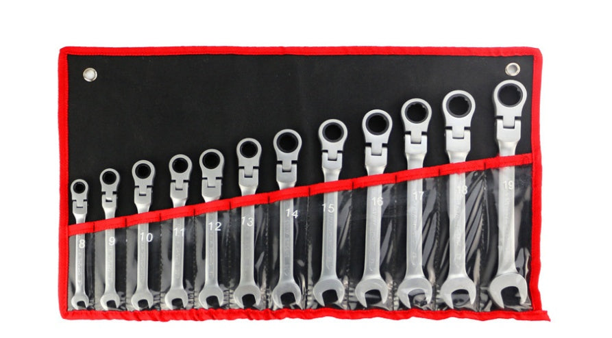 HKM-511827 Universal Ratcheting Wrench Set - Flexible Dual Purpose Chrome Vanadium Steel Tool for Car Repair