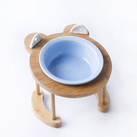 HKM-5118781 Tilted Ceramic Cat and Dog Bowl with Bamboo Stand - Heat-Resistant, Non-Slip Design