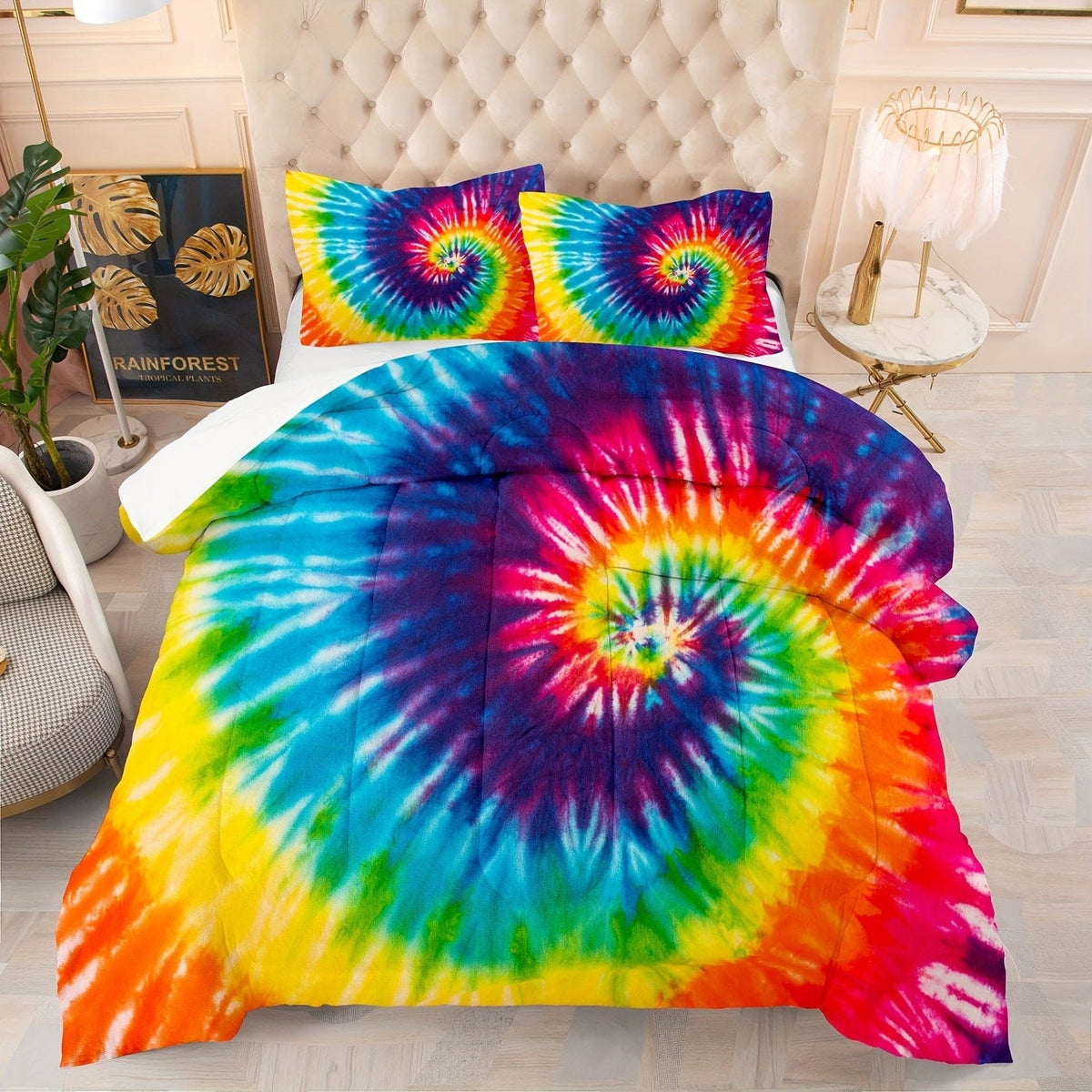 HKM-511891 Mushroom House Cartoon Anime Three-Piece Bedding Set with Sheet and Pillowcases