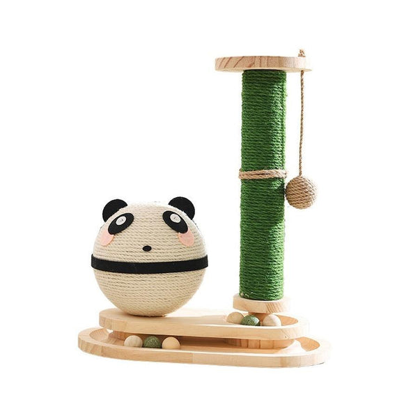 HKM-511891 Scratch-Resistant Wooden Cat Toy Pillar with Double Turntables and Nesting Design