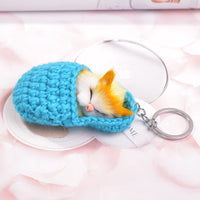 HKM-5119037 Sleeping Cat Metal Key Ring with Soft Wool Cloth Attachment