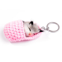 HKM-5119037 Sleeping Cat Metal Key Ring with Soft Wool Cloth Attachment