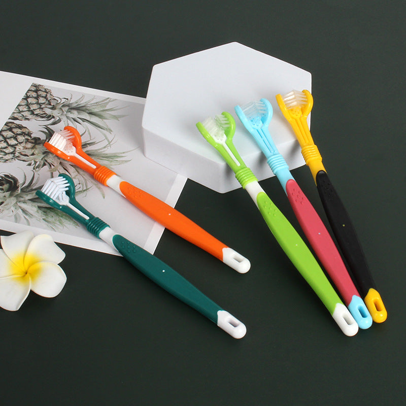 HKM-5120445 Three-Headed Pet Toothbrush for Effective Oral Cleaning - Grass Green, Dark Green, Yellow-Black, Blue-Red, Orange
