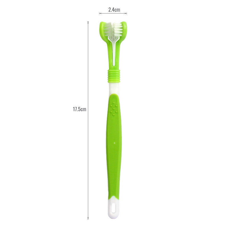 HKM-5120445 Three-Headed Pet Toothbrush for Effective Oral Cleaning - Grass Green, Dark Green, Yellow-Black, Blue-Red, Orange