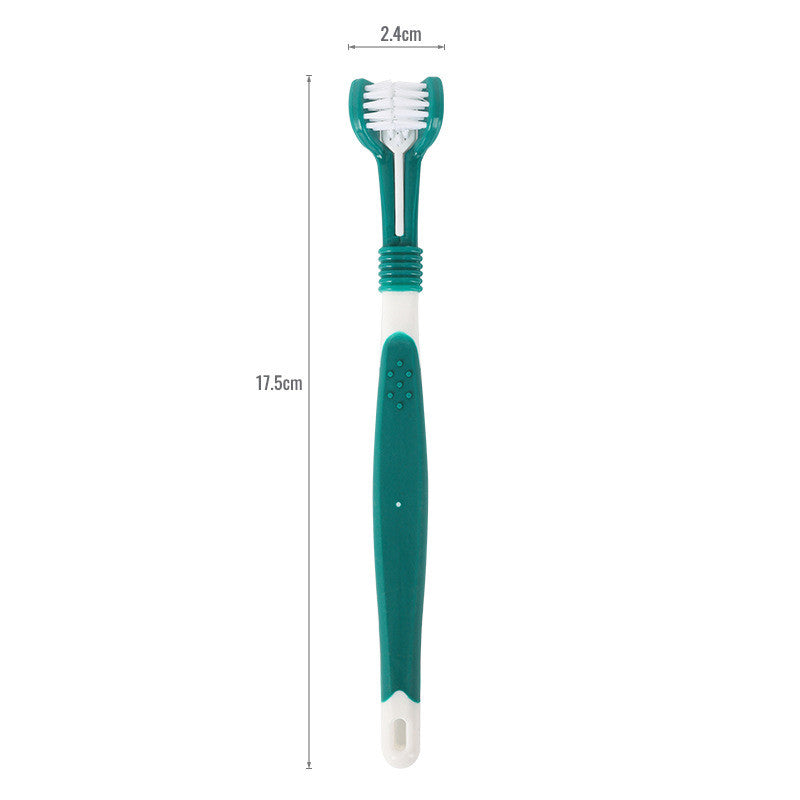 HKM-5120445 Three-Headed Pet Toothbrush for Effective Oral Cleaning - Grass Green, Dark Green, Yellow-Black, Blue-Red, Orange