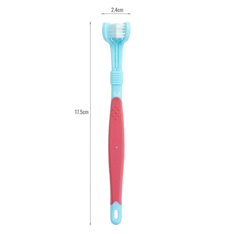 HKM-5120445 Three-Headed Pet Toothbrush for Effective Oral Cleaning - Grass Green, Dark Green, Yellow-Black, Blue-Red, Orange