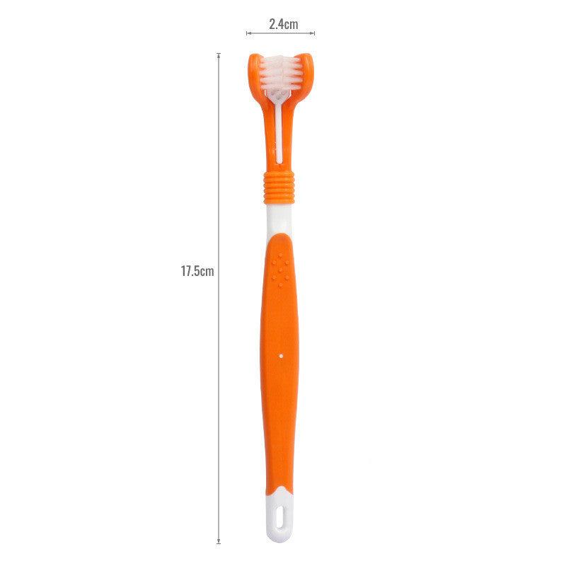 HKM-5120445 Three-Headed Pet Toothbrush for Effective Oral Cleaning - Grass Green, Dark Green, Yellow-Black, Blue-Red, Orange