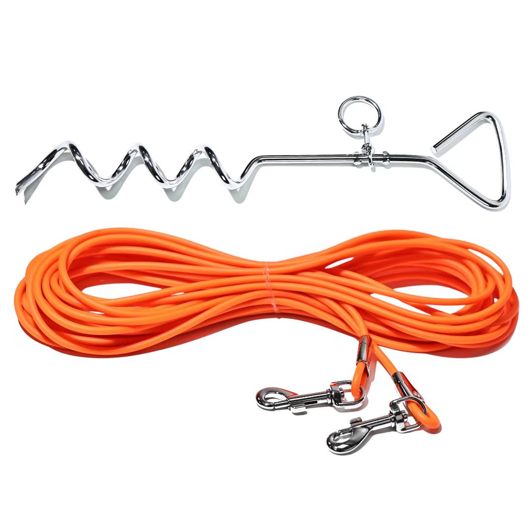 HKM-5122365 Ground Stake Fixed Dog Leash with 30 Feet of Freedom for Secure Outdoor Play