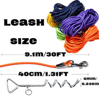 HKM-5122365 Ground Stake Fixed Dog Leash with 30 Feet of Freedom for Secure Outdoor Play