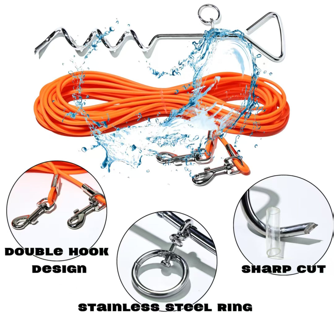 HKM-5122365 Ground Stake Fixed Dog Leash with 30 Feet of Freedom for Secure Outdoor Play