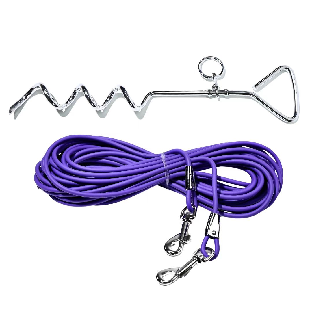 HKM-5122365 Ground Stake Fixed Dog Leash with 30 Feet of Freedom for Secure Outdoor Play