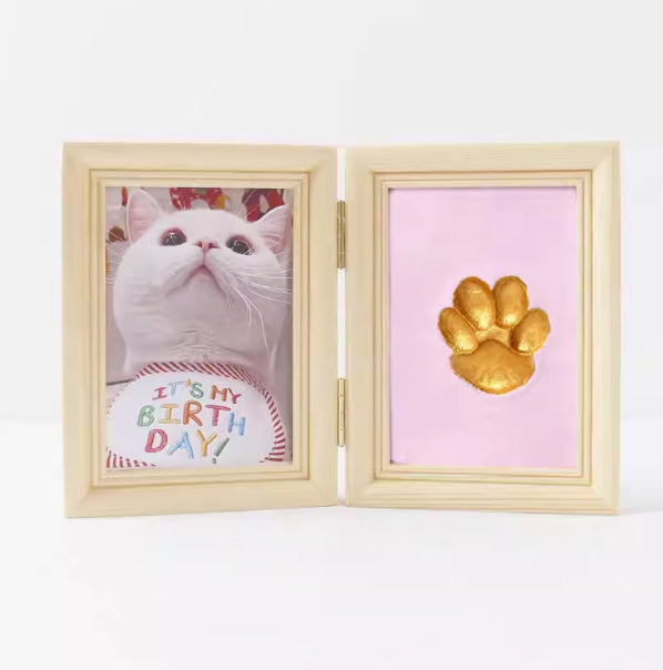 HKM-5122749 Solid Wood Photo Frame with Cat Palm Print – Multiple Colors Available