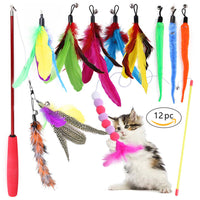 HKM-5123389 Retractable Feather Bell Cat Toy Fishing Head Replacement Set, 12 Pieces