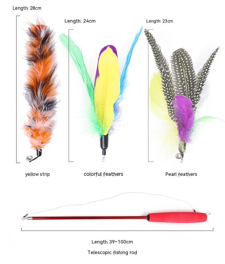 HKM-5123389 Retractable Feather Bell Cat Toy Fishing Head Replacement Set, 12 Pieces
