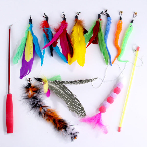 HKM-5123389 Retractable Feather Bell Cat Toy Fishing Head Replacement Set, 12 Pieces