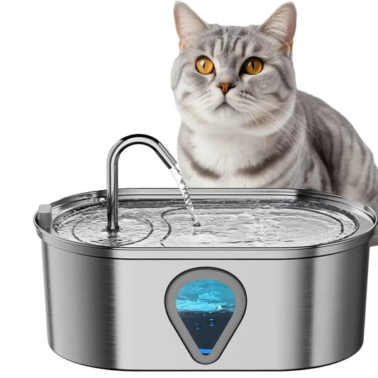 HKM-512339 Portable 3.2L Stainless Steel Pet Water Fountain with Water Level Window for Cats